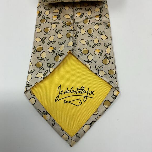 Vintage Jean-charles Jc De Castelbajac 100% Silk Men's Tie Lemon Made in Italy - Picture 4 of 4